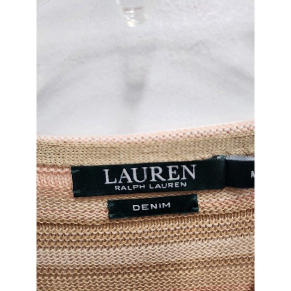 Lauren Ralph Lauren Denim Womens Sweater Medium Beige Linen Blend Striped Tunic - Picture 3 of 8